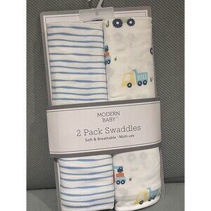 Modern Baby Swaddling Blankets Blue Stripes Cars Vehicles Newborn Stretchy Wrap